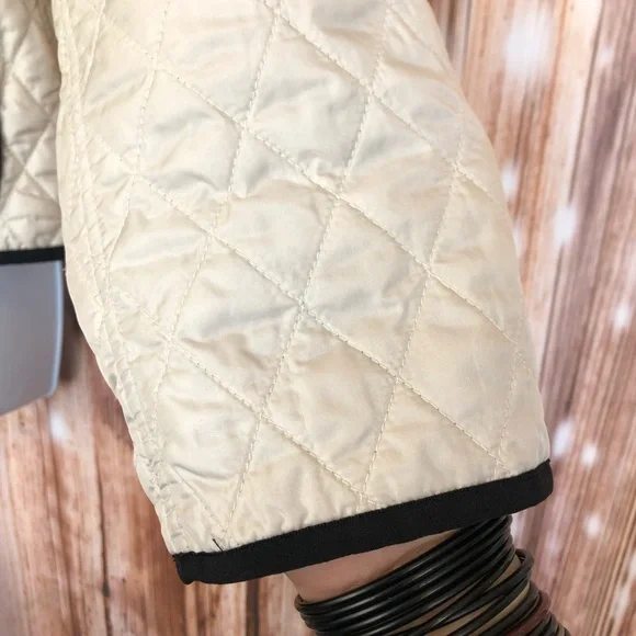 Ann Taylor Pearl White with Black Trim Quilted Zipper Jacket - Picture 5 of 6